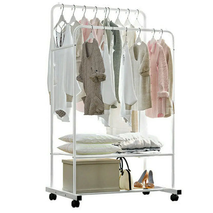 Double Rail Rolling Clothes and Shoes Rack