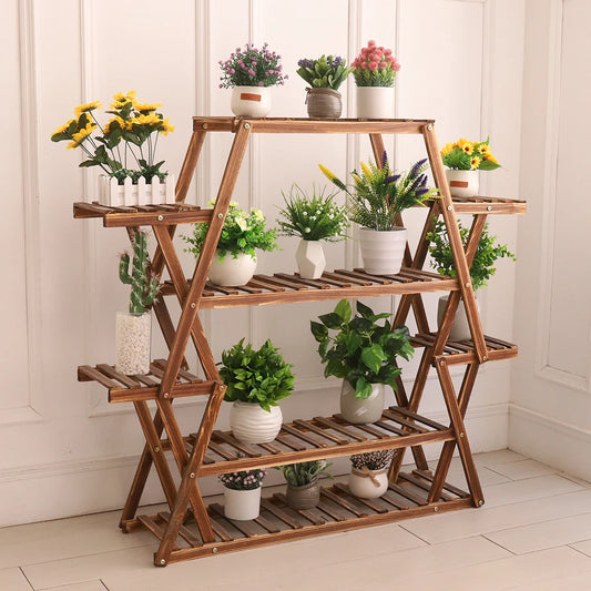 Large Triangular Indoor Wood Plant Stand