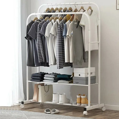 Double Rail Rolling Clothes and Shoes Rack