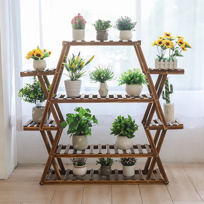 Large Triangular Indoor Wood Plant Stand