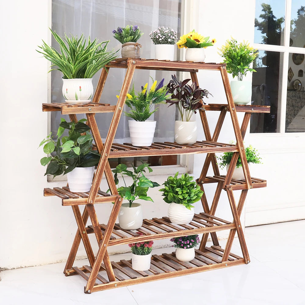 Large Triangular Indoor Wood Plant Stand