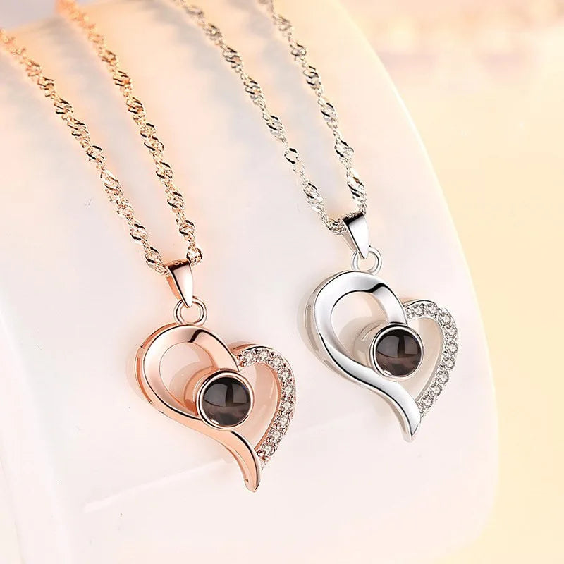 100 Languages "I Love You" Heart Projection Pendant Necklace