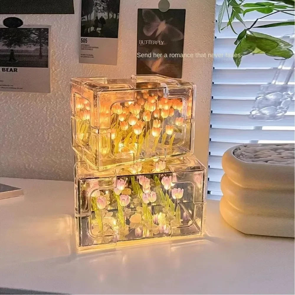 DIY Tulip Flower Sea Cube Lamp