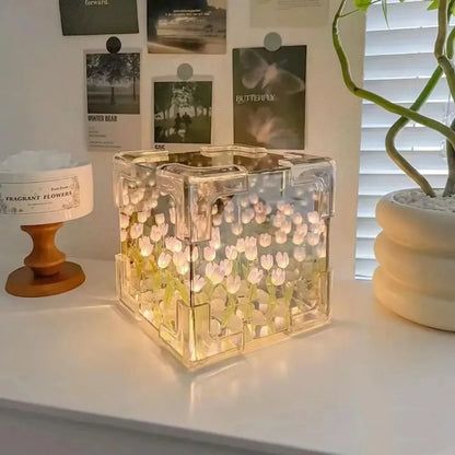 DIY Tulip Flower Sea Cube Lamp