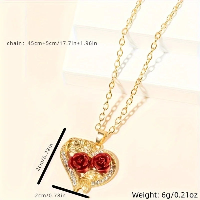 Elegant Gold-Plated Rose Heart Pendant