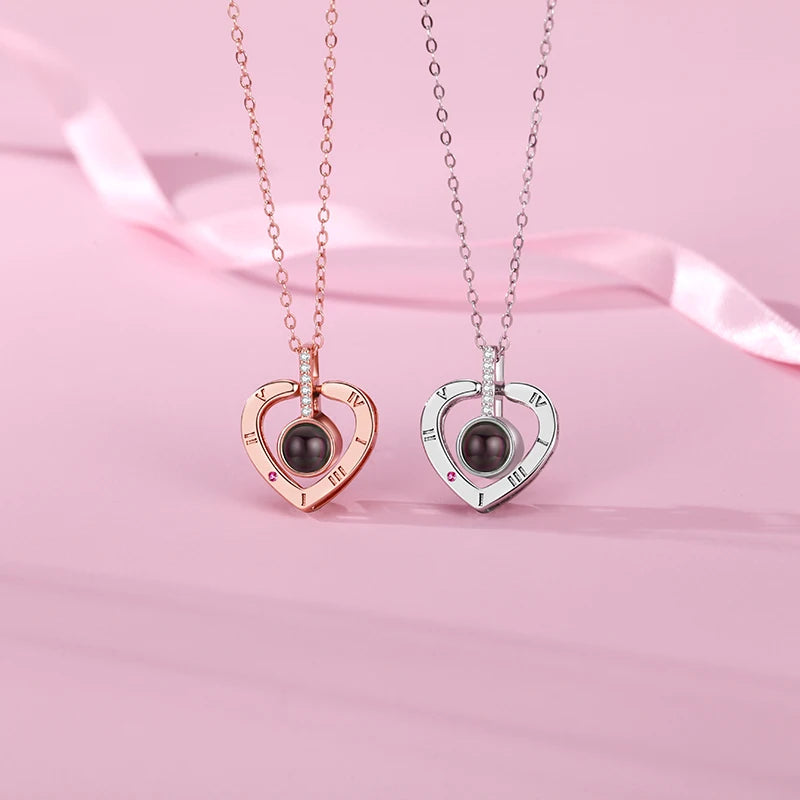 100 Languages "I Love You" Heart Projection Pendant Necklace