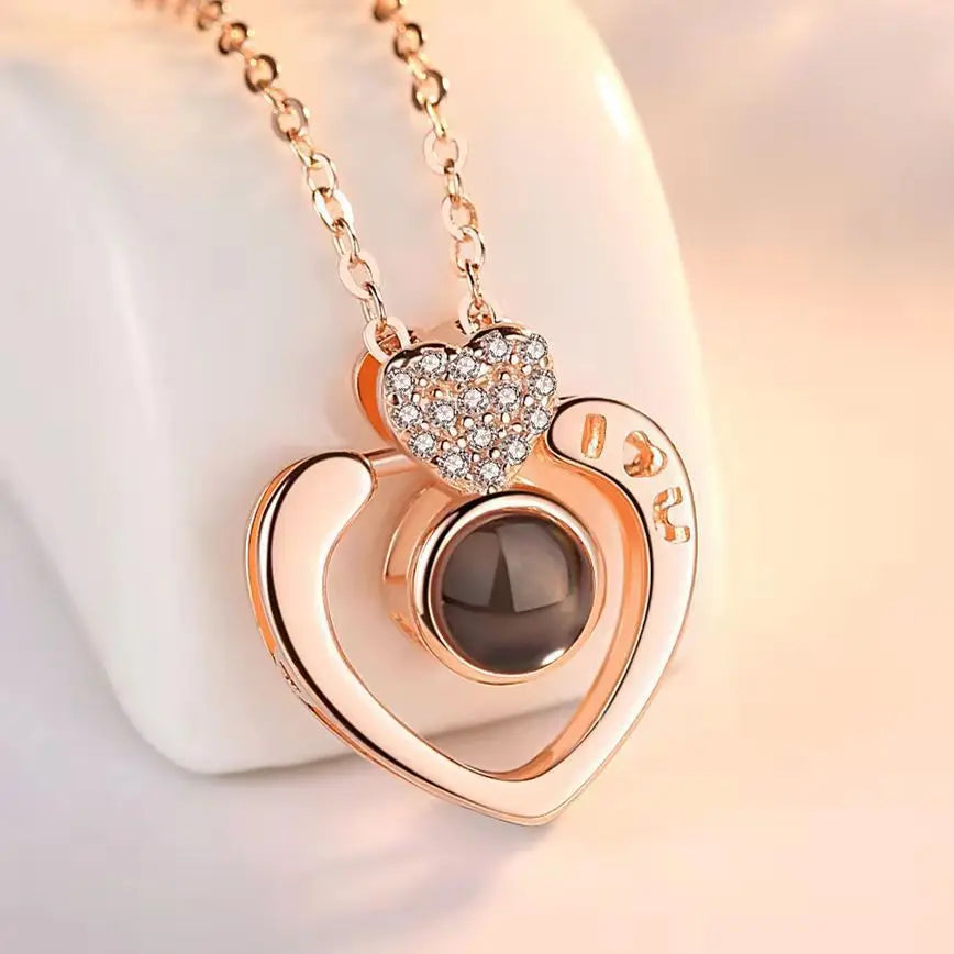 100 Languages "I Love You" Heart Projection Pendant Necklace