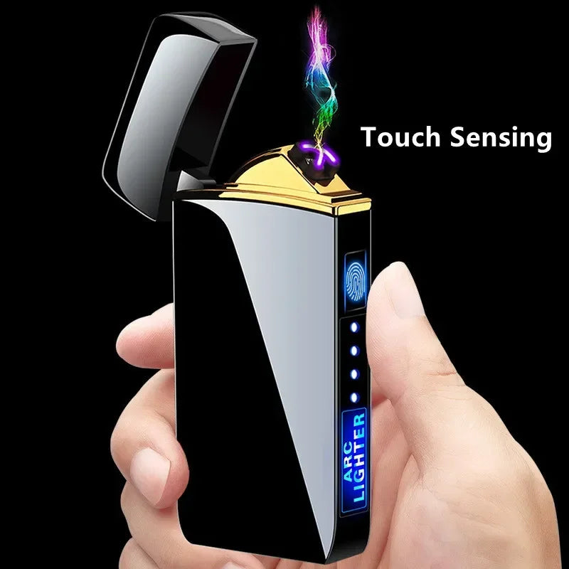 Electric USB Windproof Metal Touch Sensor Lighter with LED Power Display