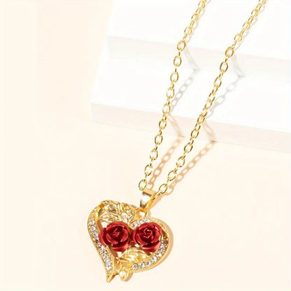 Elegant Gold-Plated Rose Heart Pendant