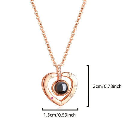 100 Languages "I Love You" Heart Projection Pendant Necklace