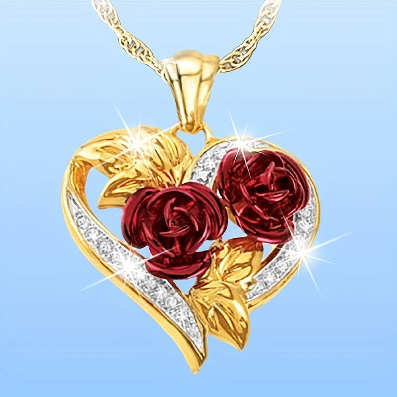 Elegant Gold-Plated Rose Heart Pendant