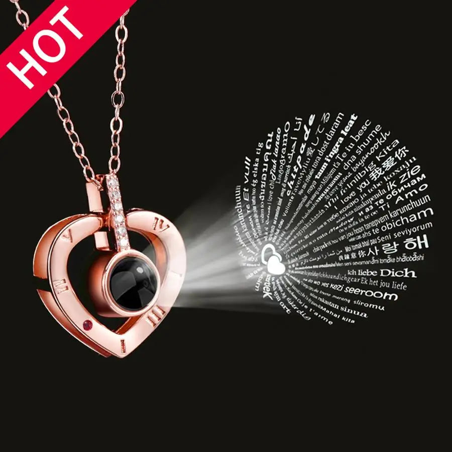 100 Languages "I Love You" Heart Projection Pendant Necklace