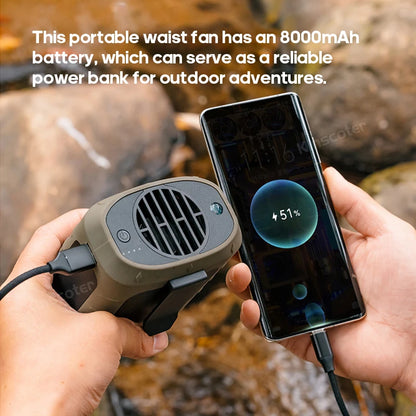 Multifunctional LED Outdoor Portable Waist Fan with Power Bank