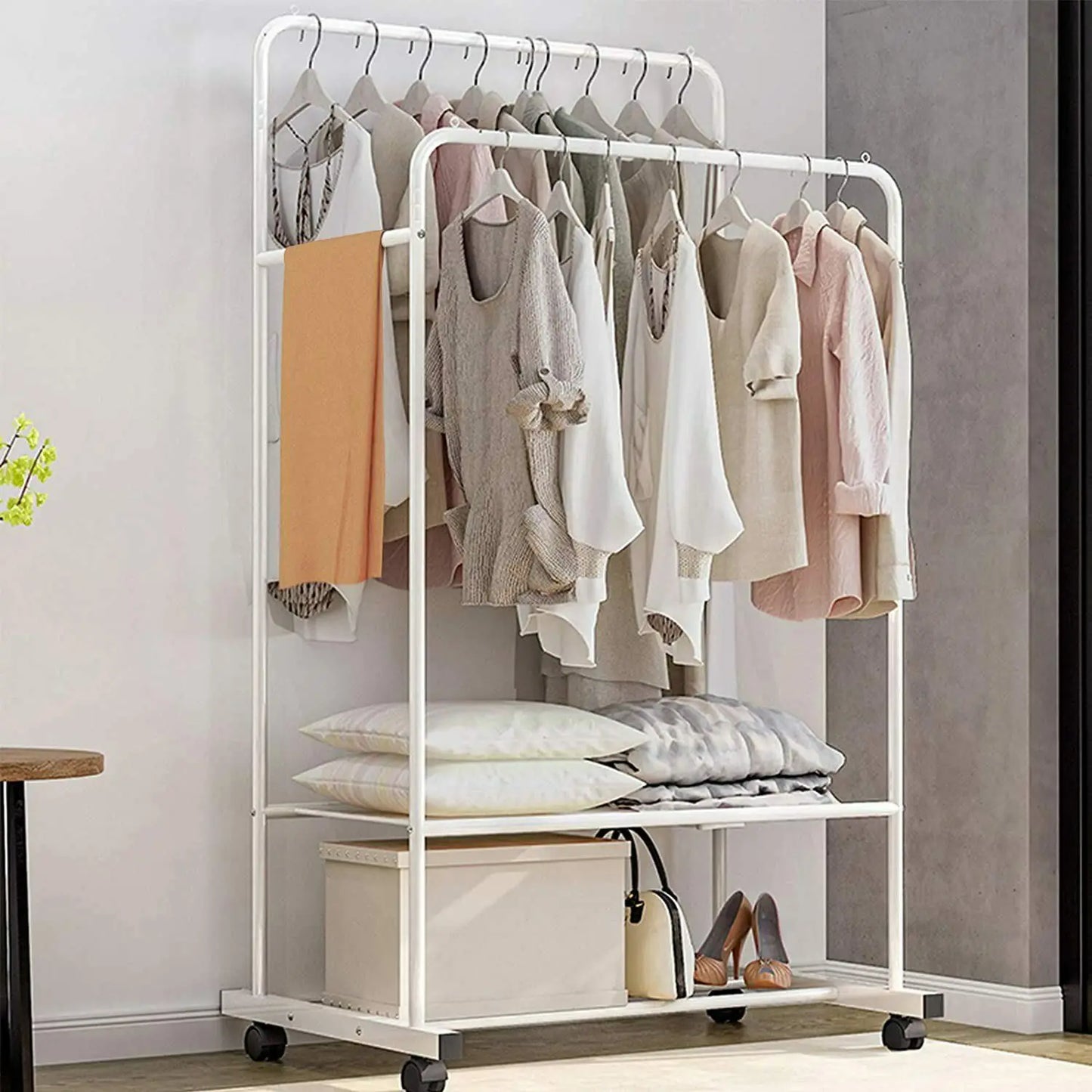 Double Rail Rolling Clothes and Shoes Rack