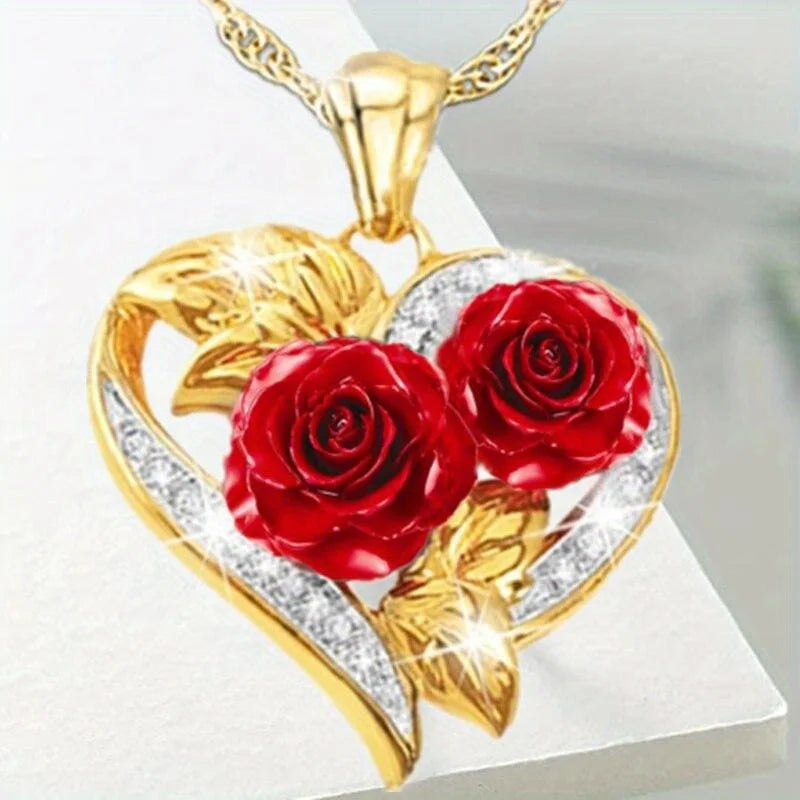 Elegant Gold-Plated Rose Heart Pendant