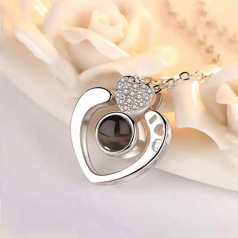 100 Languages "I Love You" Heart Projection Pendant Necklace