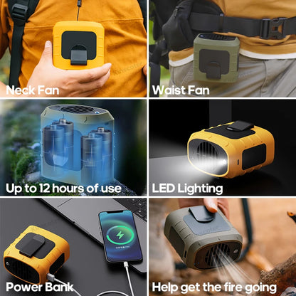 Multifunctional LED Outdoor Portable Waist Fan with Power Bank