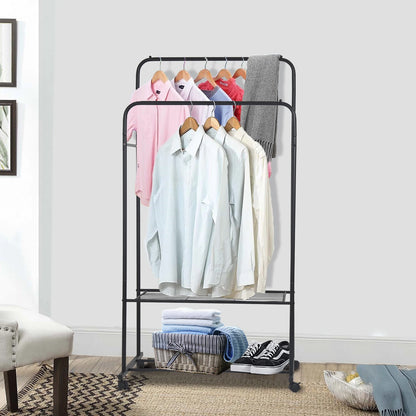 Double Rail Rolling Clothes and Shoes Rack