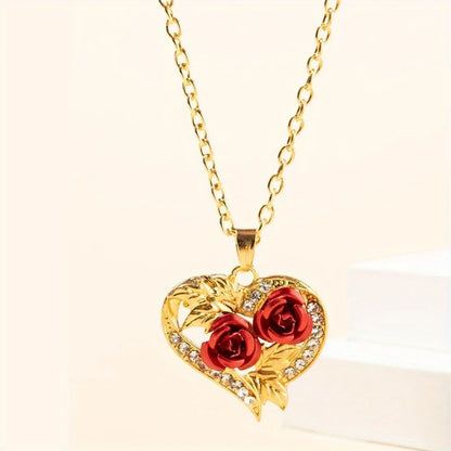 Elegant Gold-Plated Rose Heart Pendant