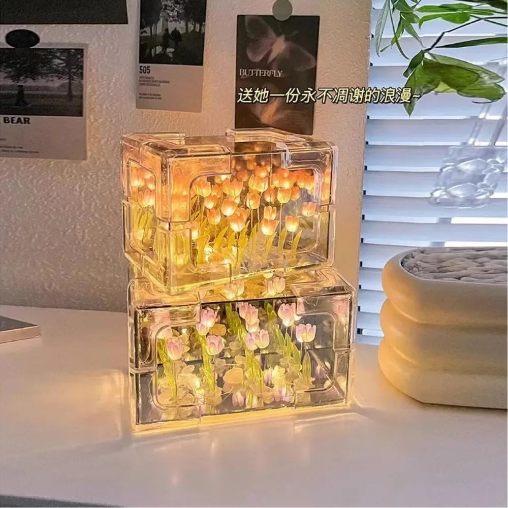 DIY Tulip Flower Sea Cube Lamp